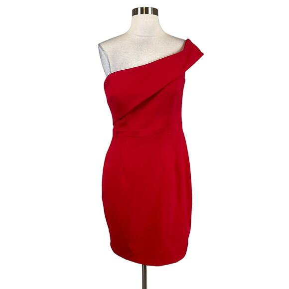 AQUA Women's Cocktail Dress Size 6 Red Crepe Sleeveless One Shoulder Mini Sheath - Picture 1 of 10